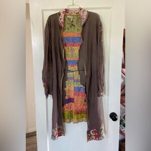 IVKO Colorful Floral Fine Knit Cardigan Duster Long Fair Isle Lightweight Sz 40